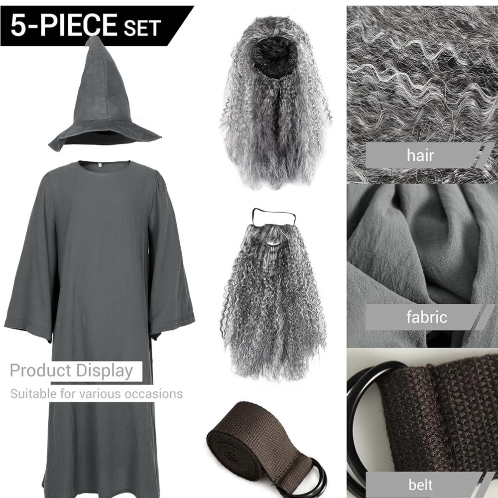 Men's Wizard Costume Set - Gray